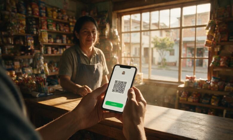 Pago inmediato con código QR desde el celular en una tienda de barrio
