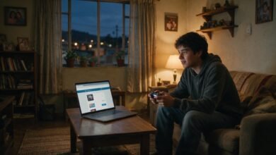 Jugador revisa en su portátil el total de una compra en una tienda digital